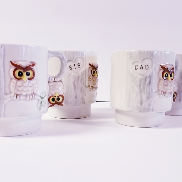 4 Enesco Owl Coffee Cup Emotional Support Stackable Family Dad Mom Son Sister - Picture 13 of 13